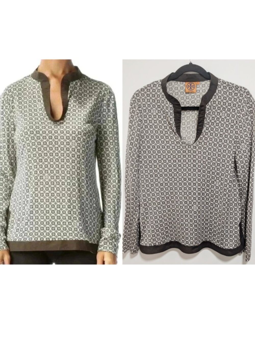 Tory Burch | Geometric Medallion Silk Tunic Blouse In Brown